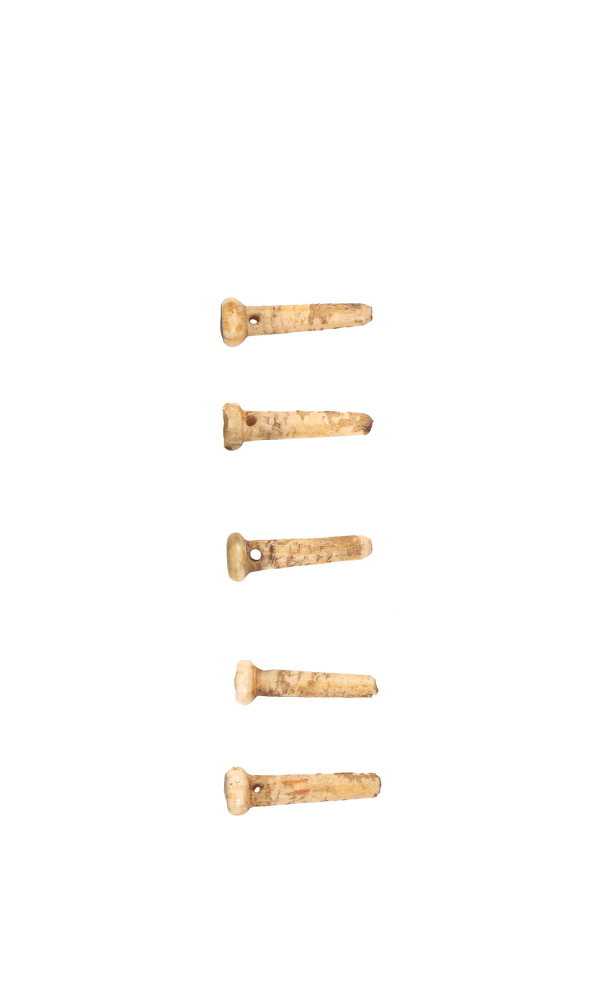 Bone Pins w/ Abalone Dots (5) 19th Century