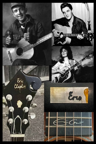 Pearl name inlay on stars’ guitars.